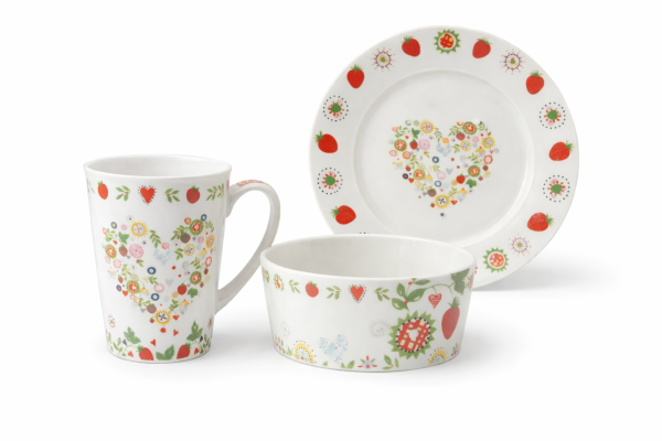 3-teiliges Porzellanset „Herz & Blüten“ – Liebevoll ausgewählt