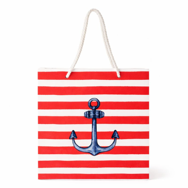 Geschenktasche „Maritimer Anker“ – rot-weiß gestreift