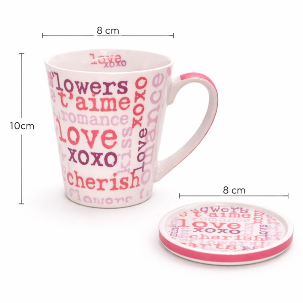 Porzellan-Geschenkset „Love Words“ – Tasse mit Deckel