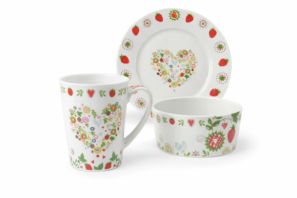 3-teiliges Porzellanset „Herz & Blüten“ – Liebevoll ausgewählt