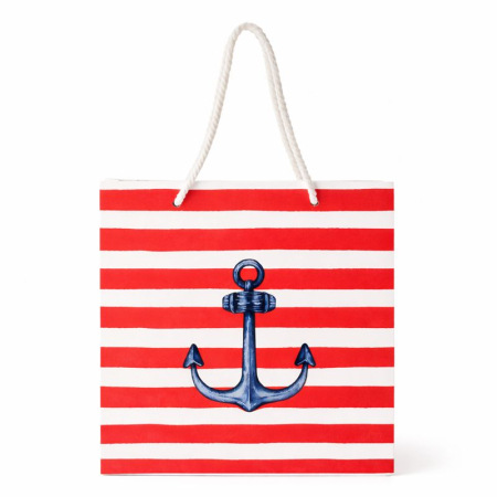Geschenktasche „Maritimer Anker“ – rot-weiß gestreift