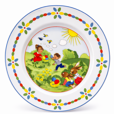 Kinder Kuchenteller aus Porzellan mit Osterhasenmotiv – Teller aus dem 3-teiligen Ostergedeck von Schirnding
