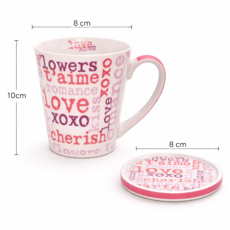 Porzellan-Geschenkset „Love Words“ – Tasse mit Deckel