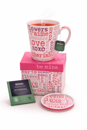 Porzellan-Geschenkset „Love Words“ – Tasse mit Deckel